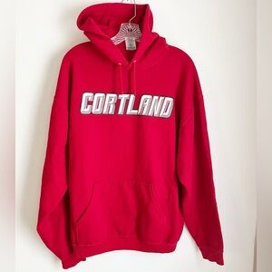 Cortland State Red Men's Hoodie with Shoelace Tie